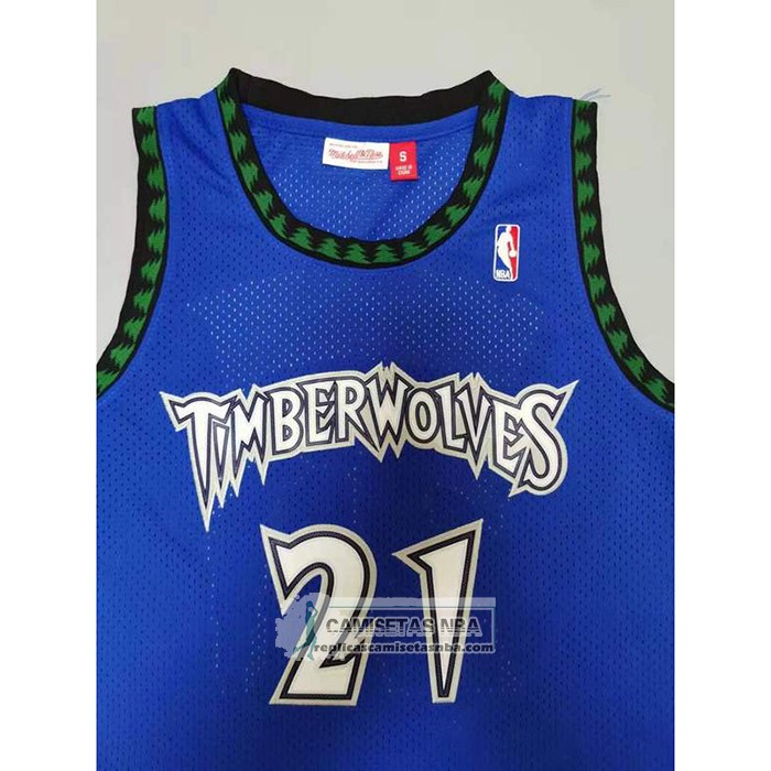 Camiseta Minnesota Timberwolves Kevin Garnett NO 21 Hardwood Classics Throwback 2003-04 Azul